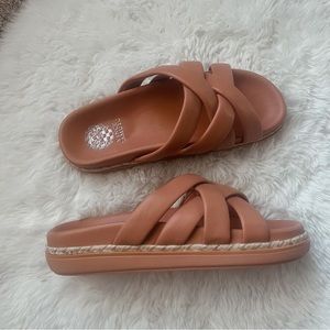 VINCE CAMUTO Chunky Strappy Neutral Flat Open Toe Slip On Espadrille Sandals